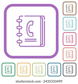 Phone book outline simple icons in color rounded square frames on white background