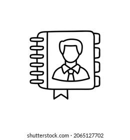 Phone book, telephone directory, address book, contact list icon in flat black line style, isolated on white background 