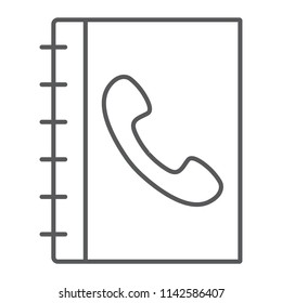 Phone book thin line icon, contact and telephone, adress book sign, vector graphics, a linear pattern on a white background, eps 10.