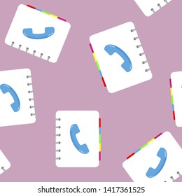 Phone book. Vector icon of a notebook for recording telephone numbers seamless pattern on a white background