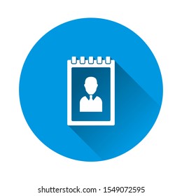 Phone book. Vector icon of a notebook for recording telephone numbers on blue background. Flat image with long shadow.