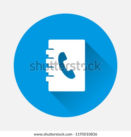 Phone book vector icon on blue background. Flat image notebook for recording telephone numbers with long shadow.  Layers grouped for easy editing illustration. For your design.
