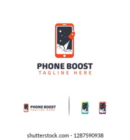 Phone Boost logo designs concept vector, Fast Phone logo symbol, Phone and rocket