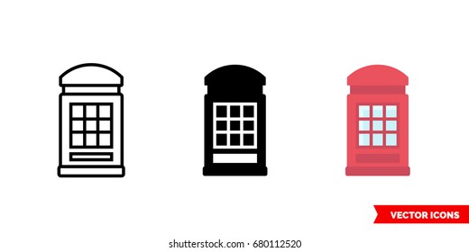 Phone booth icon of 3 types: color, black and white, outline. Isolated vector sign symbol.