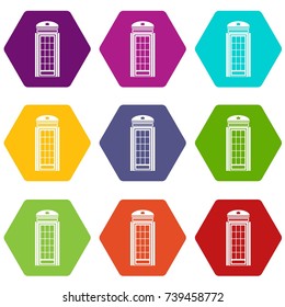 Phone booth icon set many color hexahedron isolated on white vector illustration