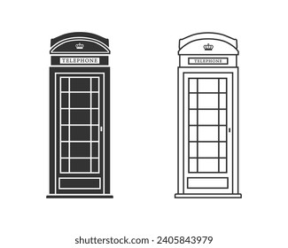 Phone booth line icon set isolated on white background. Vector art