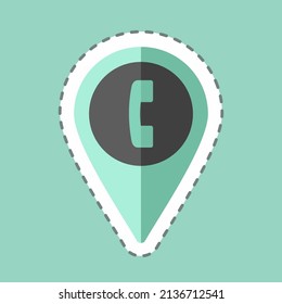 Phone Booth Location Sticker in trendy line cut isolated on blue background