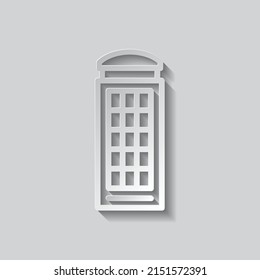 Telefonkabine mit einfachem Symbol. Flaches Design. Papierstil mit Schatten. Grauer Hintergrund.ai