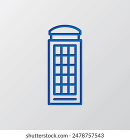 Phone booth simple icon. Flat design. Paper cut design. Cutted blue symbol with shadow. Gray background.ai