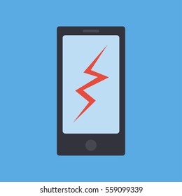 Phone break isolated from blue background.