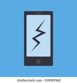 Phone break isolated from blue background.