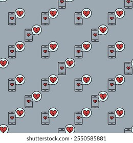 Phone and Broken Heart in Speech Bubble vector concept colored seamless pattern