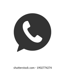 Phone and bubble icon. Black silhouette chat with handset. Message symbol. Vector isolated on white. 