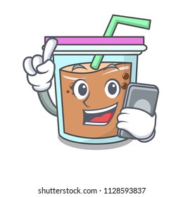 With phone bubble tea character cartoon