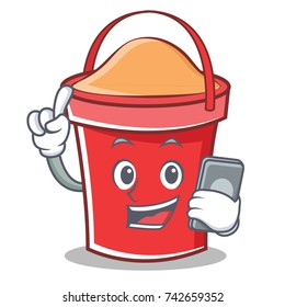 With phone bucket character cartoon style