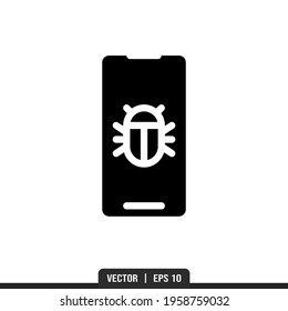 Phone Bug Silhouette icon vector, illustration logo template in trendy style. Suitable for many purposes.