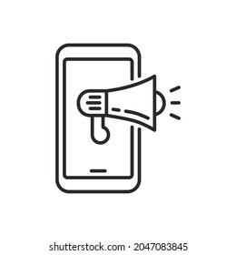 Phone with bullhorn vector in simple line style suitable for digital marketing icon