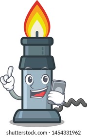 With Phone Bunsen Burner Isolated With The Cartoon