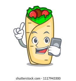 With phone burrito character cartoon style