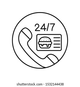 Phone, business card, burger, 24/7 icon. Simple line, outline vector of take away icons for ui and ux, website or mobile application