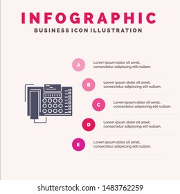 Phone, Business, Office, Call, Contact Solid Icon Infographics 5 Steps Presentation Background