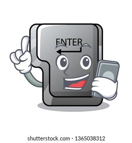 With phone button enter in the shape mascot