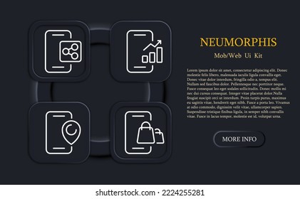 Symbol für den Telefonschalter. Teilen, senden, Datenanalyse, Statistik, Infografik, Zeiger, Veröffentlichung, Navigator, GPS, Online-Shop, Einkaufssymbol, Bestellung. Smartphone-Konzept. Neomorphismus. Vektorliniensymbol