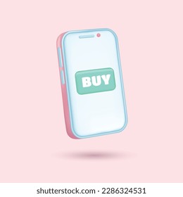 Phone with buy button. 3d vector icon. Cartoon minimal style.