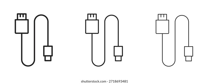 Conjunto de pictogramas negros con logotipo de icono de cable de teléfono. arte de contorno de línea delgada.