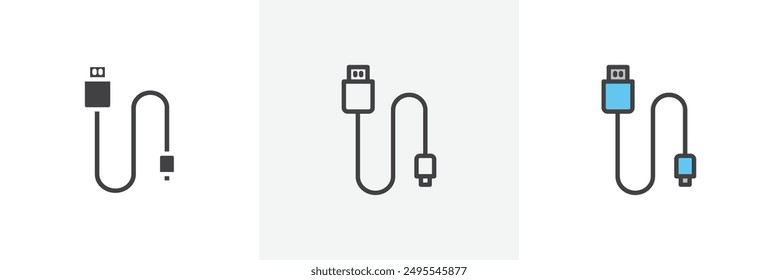 Phone cable icon symbol collection on white background.