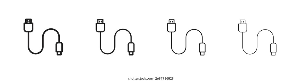 Icono del cable del teléfono. Diseño de estilo delgado, ligero, regular y audaz aislado sobre fondo blanco