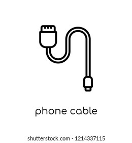 Phone cable icon. Trendy modern flat linear vector Phone cable icon on white background from thin line Internet Security and Networking collection, editable outline stroke vector illustration