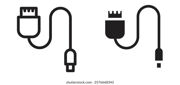 Phone cable icons in outline and stroke versions