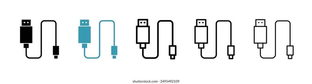 Phone cable line icon vector set.