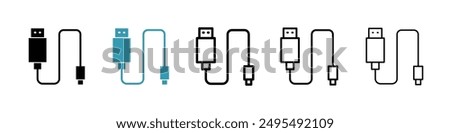 Phone cable line icon vector set.