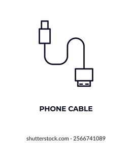 phone cable outline icon. Linear vector from internet security concept. Thin line phone cable icon isolated on white background