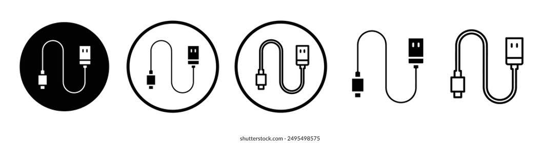 Phone cable vector icon set in black and white color.