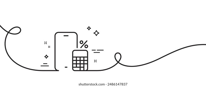 Phone calculator line icon. Continuous one line with curl. Smartphone app sign. Cellphone mobile device symbol. Phone calculator single outline ribbon. Loop curve pattern. Vector