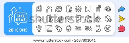 Phone calculator, Square area and Video conference line icons. Interest rate, AI generate, Inflation icons. Pack of Flash memory, Calculator, Edit document icon. Vector