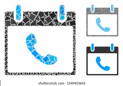 Phone calendar day composition of humpy elements in various sizes and color tinges, based on phone calendar day icon. Vector tremulant elements are united into composition.
