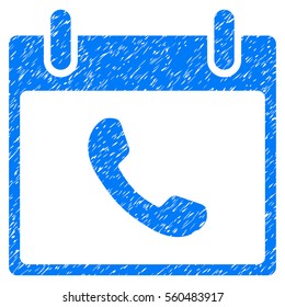 Phone Calendar Day grainy textured icon for overlay watermark stamps. Flat symbol with scratched texture. Dotted vector blue ink rubber seal stamp with grunge design on a white background.