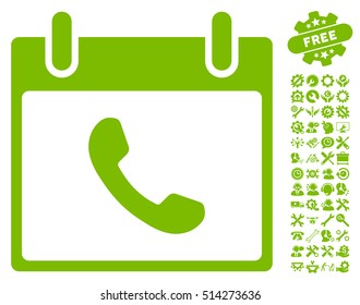 Phone Calendar Day icon with bonus configuration design elements. Vector illustration style is flat iconic symbols, eco green, white background.