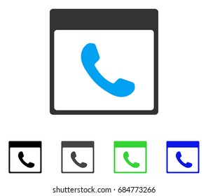 Phone Calendar Page flat vector illustration. Colored phone calendar page gray, black, blue, green pictogram variants. Flat icon style for web design.