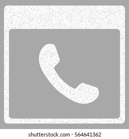 Phone Calendar Page grainy textured icon for overlay watermark stamps. Flat symbol with dirty texture. Dotted vector white ink rubber seal stamp with grunge design on a silver background.