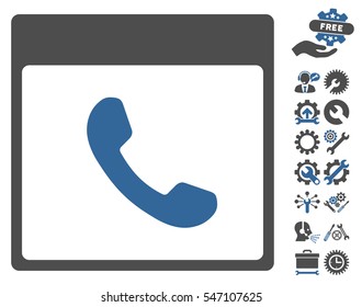 Phone Calendar Page pictograph with bonus service pictures. Vector illustration style is flat iconic symbols, cobalt and gray, white background.