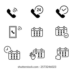 Phone and calendar reservation icon illustration set vector