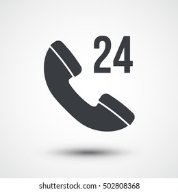Phone call 24 hours icon. All-day customer support call-center
