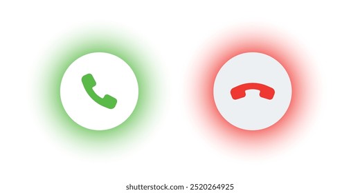 Phone call accept and decline. Icon neon glowing for design element of telephone button, and smartphone dial symbol. Neumorphism style, UI UX design for app and web. Vector illustration.