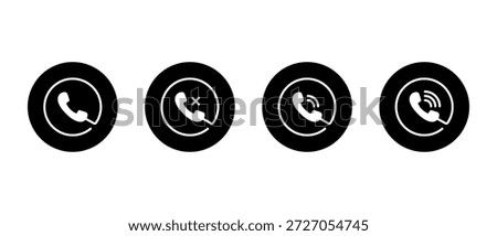 Phone call action icon with incoming and missed call symbol. Telephone communication sign in black circle