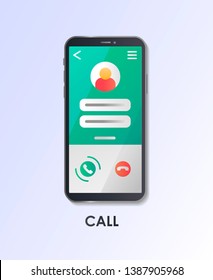 Phone call app smartphone template. Decline, answer buttons. Incoming call, voicemail screen. Material Design UI/UX/GUI Screens. Mobile apps kit. User interface display. Flat vector illustration. 